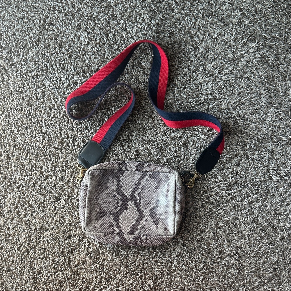 Clare V Red and Blue Strap with Black Leather Detail